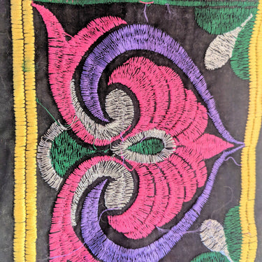 Black Fabric Lace With Embroidery In Pink, Purple, Green